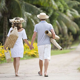 Couple walking on a Polynesian island